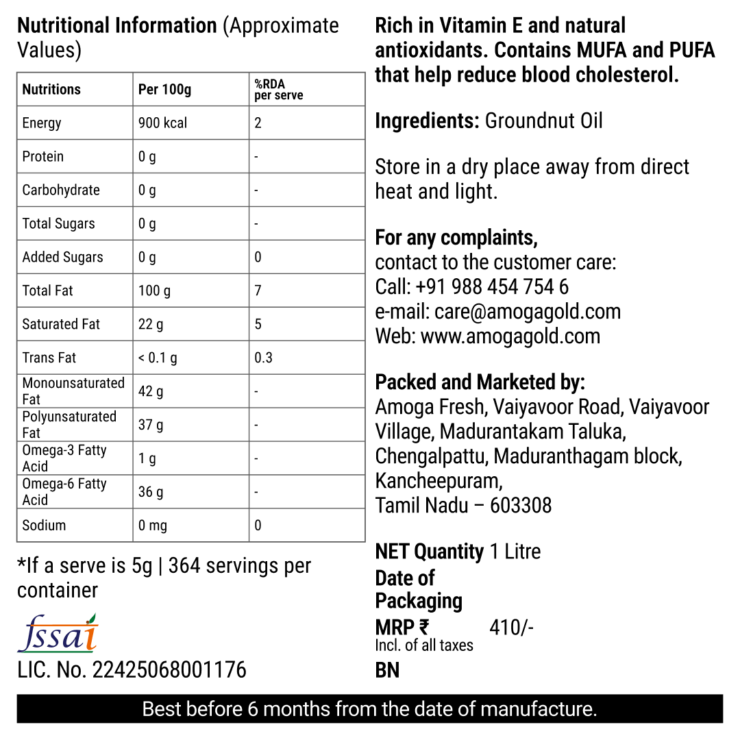 Woodpressed Groundnut Oil 1 Litre - Cold Pressed Unrefined